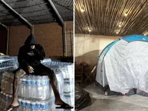 Orochi dorme em barraca no RS e exibe doações e motos aquáticas para ajuda