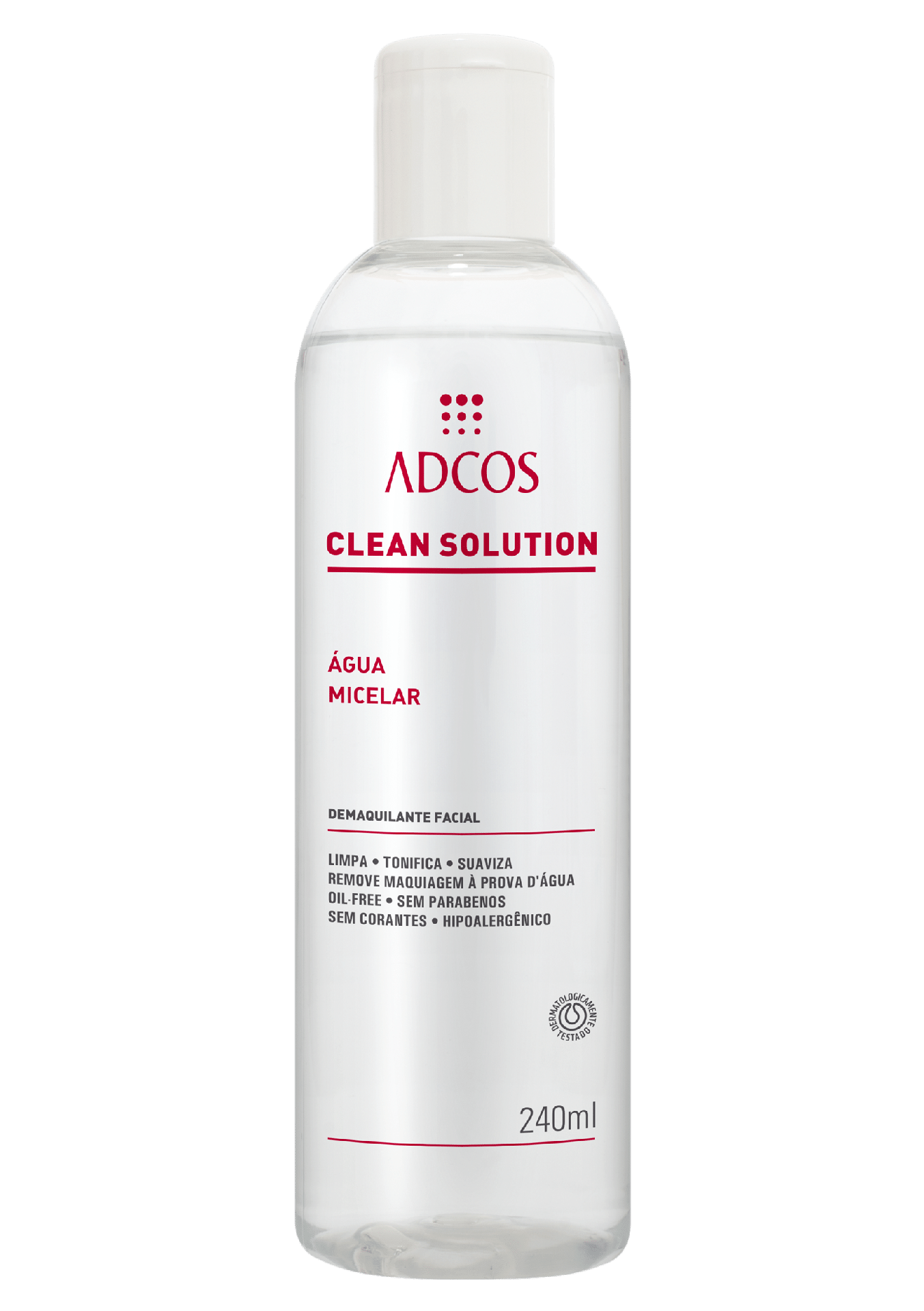 Clean Solution Água Micelar: indicada para pele sensível, retira a maquiagem, acalma e equilibra a pele. Adcos, R$ 115, lojaadcos.com.br - Divulgação