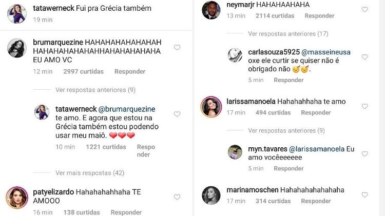Bruna Marquezine e Neymar, entre outros famosos, se divertiram com a montagem de Tatá Werneck - Reprodução/Instagram - Reprodução/Instagram