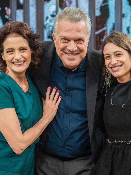 Denise Fraga, Pedro Bial e Luisa Arraes no programa desta quinta - Fábio Rocha TV Globo