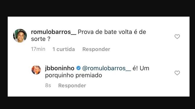 Comentario boninho bate e volta - Reprodução/Instagram - Reprodução/Instagram