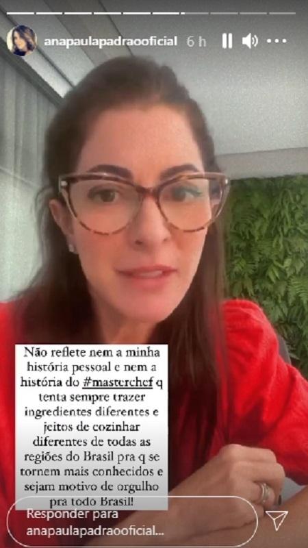 Ana Paula Padrão pede desculpas por gafe no MasterChef - Reprodução/Instagram - Reprodução/Instagram
