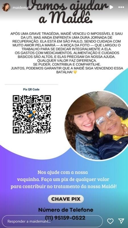 Maidê Mahl abre vaquinha nas redes sociais Maidê Mahl abre vaquinha nas redes sociais