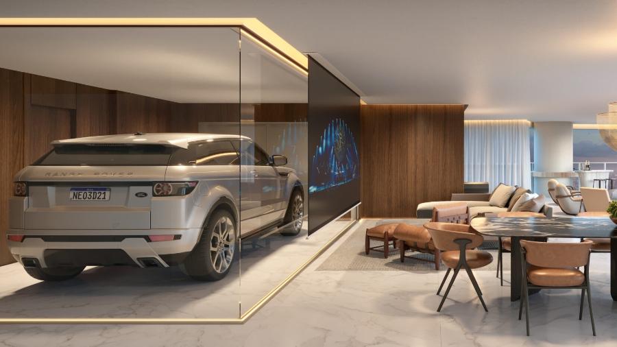 Projeto do edifício EDGE, em Fortaleza (CE); carro fica em apartamento com vista para o mar