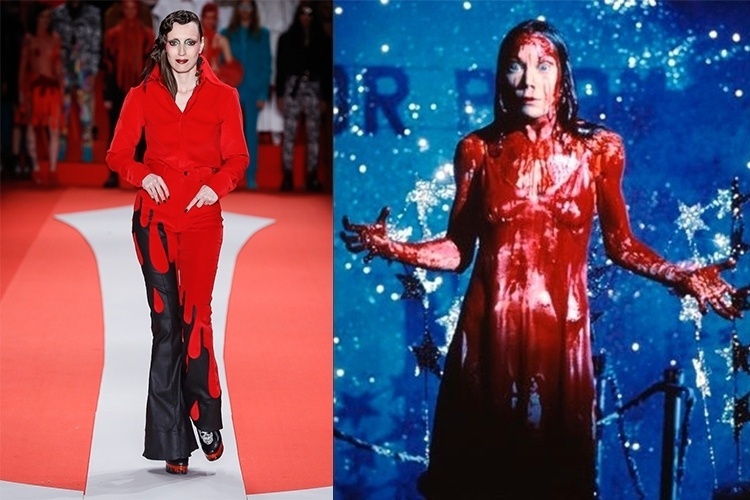 A clássica cena do filme "Carrie, a Estranha" (1976) mostra a protagonista tomando um banho de sangue no baile de formatura. O clima sinistro tem tudo a ver com a nova coleção da Amapô, que trouxe o universo dos góticos e dos filmes de terror para a passarela da SPFW - Alexandre Schneider/UOL e Divulgação