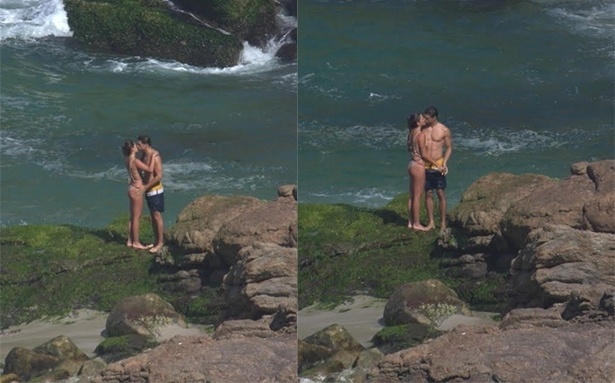 29.sgo.2016- Cauã Reymond aproveita folga das gravações de "Justiça" para namorar na praia da Joatinga no Rio de Janeiro. O ator trocou beijos com Mariana Goldfarb - Ag.News