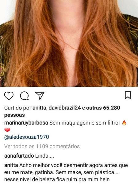 Anitta comenta foto de Marina Ruy Barbosa - Reprodução/Instagram - Reprodução/Instagram
