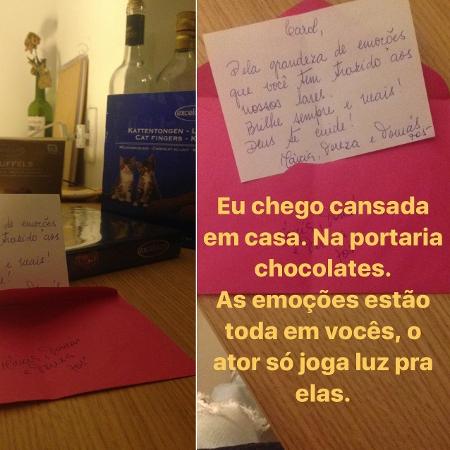 Carol Duarte ganha cartão e chocolates dos vizinhos - Reprodução/Instagram/carooolduarte - Reprodução/Instagram/carooolduarte