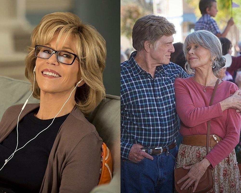 Jane Fonda em "Grace & Frankie" e "Nossas Noites" - Reprodução e Montagem UOL