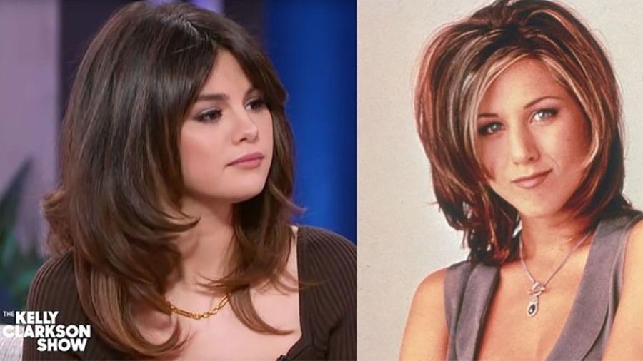 Selena Gomez com look inspirado em Rachel, de Friends - Reprodução e Divulgação