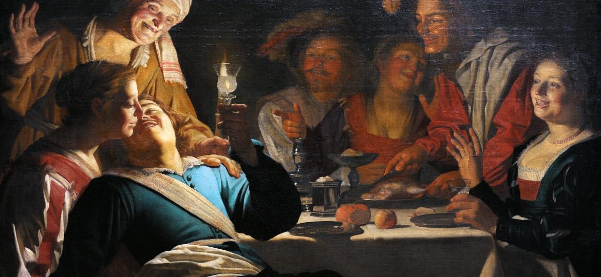 Obra de Gerard van Honthorst (1592-1656) retrata um grupo de amigos bebendo vinho - Universal Images Group via Getty