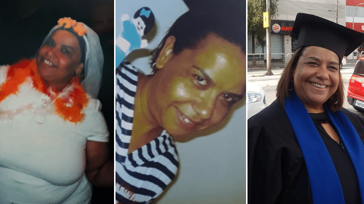 Marcia antes, após emagrecer 40 kg e nos dias atuais, quando voltou a engordar tudo de novo - Arte/UOL - Arte/UOL