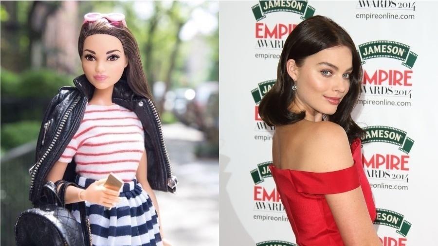 Tanto Barbie quanto Margot são conhecidas pelos fios platinados, mas as duas já foram morenas! Margot adotou a cor escura em meados de 2014, mas voltou ao loiro no mesmo ano - Reprodução/Instragram/Getty Images