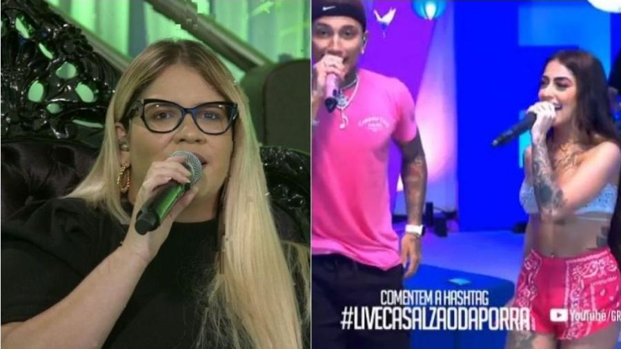 Marília Mendonça, MC Mirella e Dynho Alves fizeram live - Montagem de fotos reprodução/YouTube