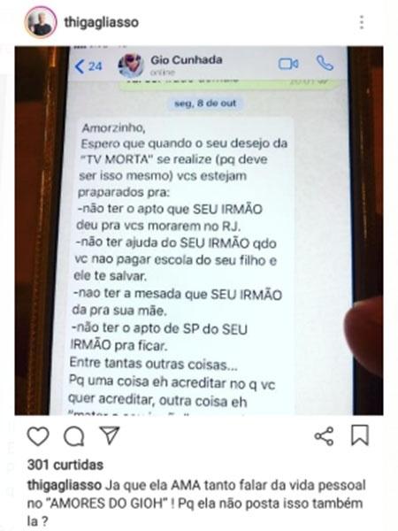 Conversa em que Giovanna Ewbank teria dito que Thiago Gagliasso recebe ajuda financeira do marido  - Reprodução/Instagram/thigagliasso - Reprodução/Instagram/thigagliasso