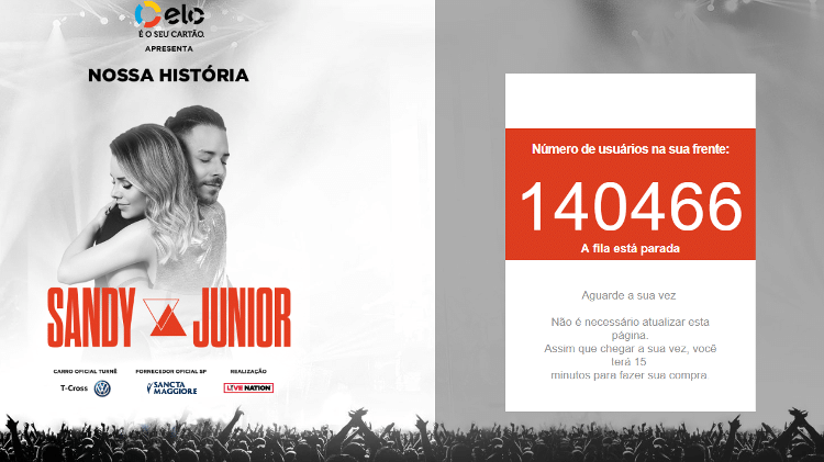 Fila online uma hora antes da abertura das vendas para shows extras de Sandy e Junior - Reprodução - Reprodução