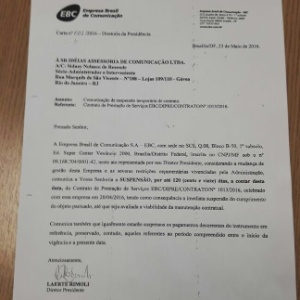 Carta assinada por Laerte Rímoli, novo diretor-presidente da EBC, suspende contrato com Sidney Rezende - Sidney Rezende - Sidney Rezende
