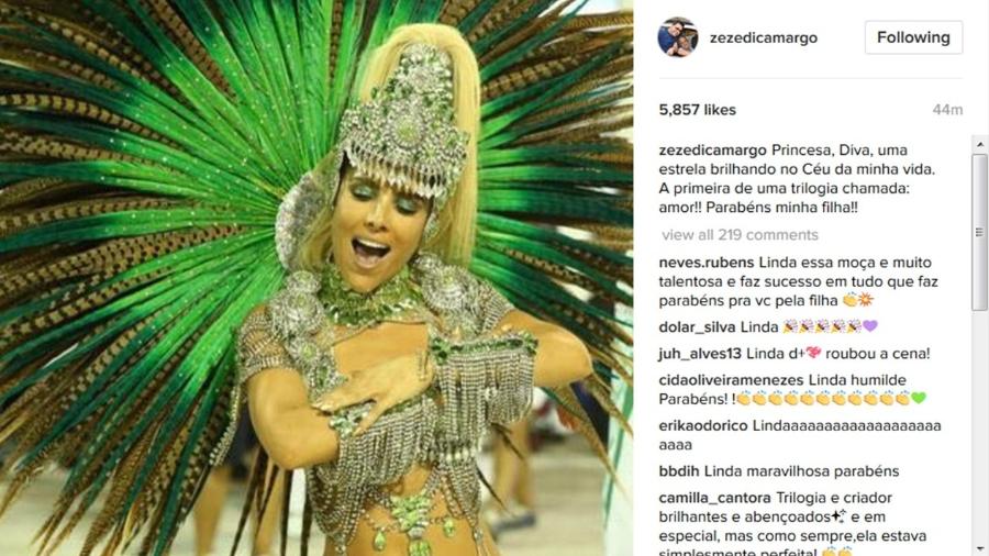 Zezé Di Camargo compartilha foto de Wanessa desfilando na Mocidade e a elogia - Reprodução/Instagram/zezedicamargo