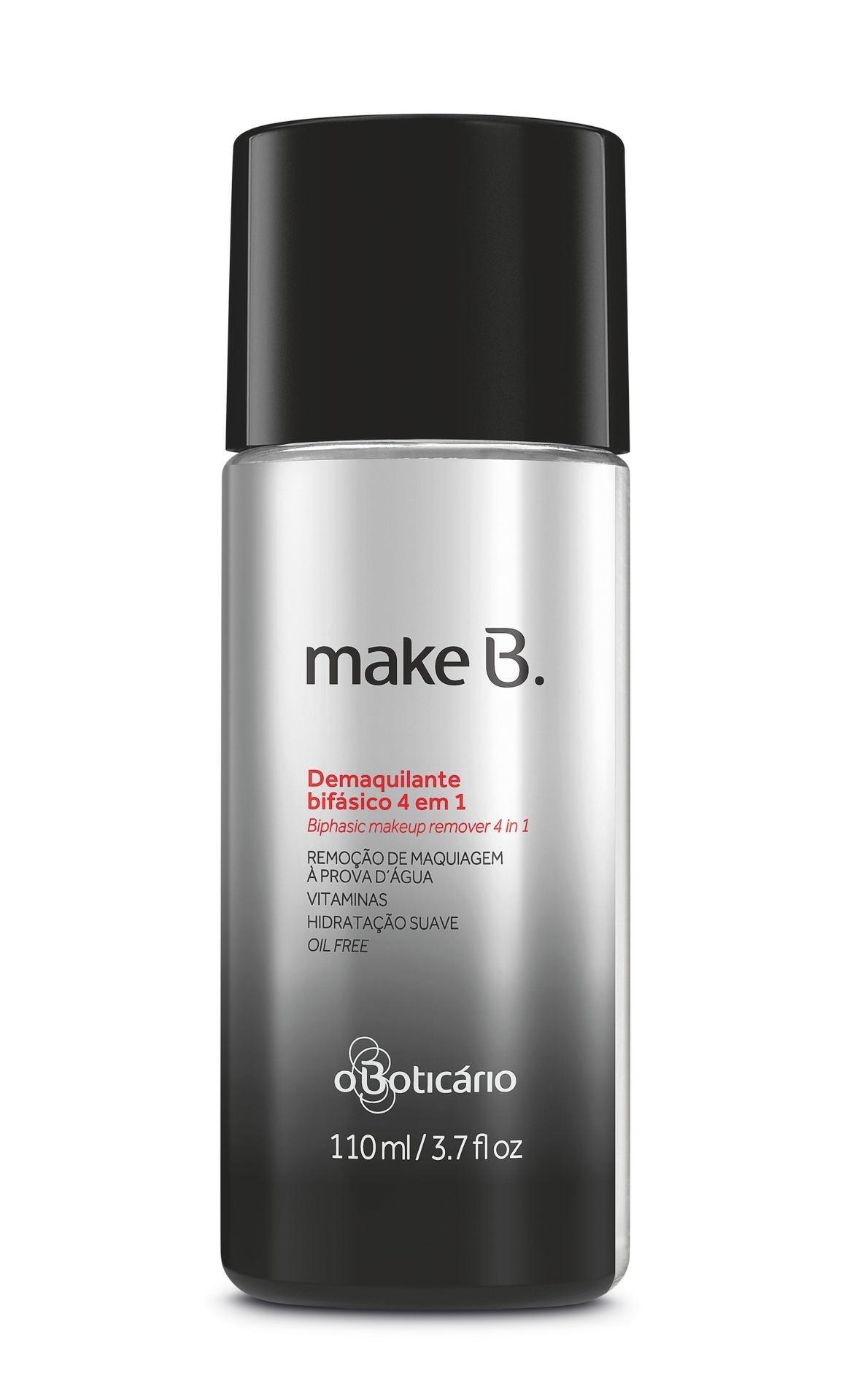Demaquilante Bifásico 4 em 1 Make B.: tem fórmula de hidratação suave, com capacidade de remover até mesmo as maquiagens à prova d?água. O Boticário, R$ 49,90, boticario.com.br - Divulgação