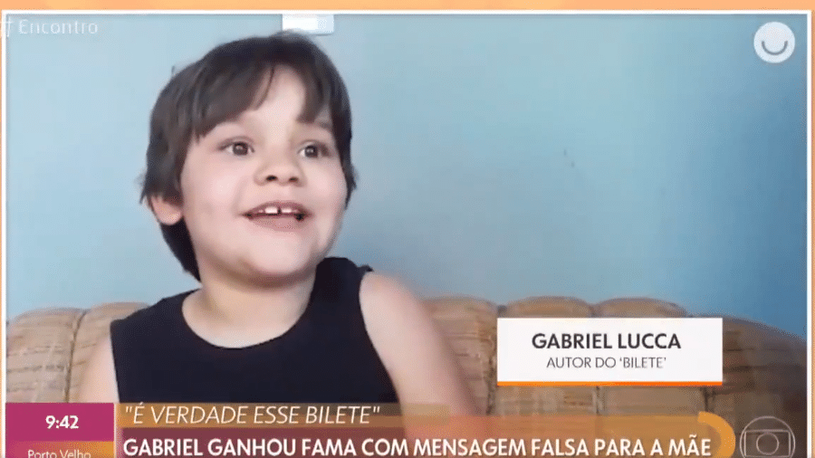 Gabriel Lucca, autor do "bilete" - Reprodução / TV Globo