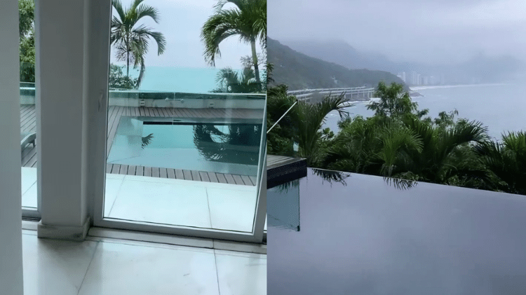 rafa kalimann mostrou piscina menor na varanda de quarto e piscina com borda infinita e vista panoramica para o rj