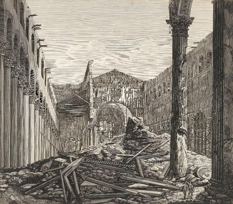 Ilustração da basílica destruída por um incêndio