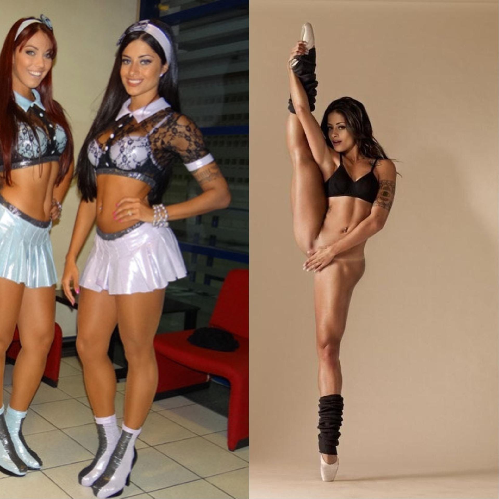 Três anos e meio no balé do Faustão deram a Aline Riscado o título de uma das mais badaladas bailarinas da atração. Dona de um corpo invejável, ela ventilou o desejo de entrar para a dramaturgia da emissora e já estava mexendo os pauzinhos. O apresentador soube da intenção da moça e resolveu cortar as asas antes mesmo dela voar na emissora: Ele a demitiu ao vivo e Aline foi chorar nos bastidores - Reprodução TV Globo/Divulgação/Montagem UOL