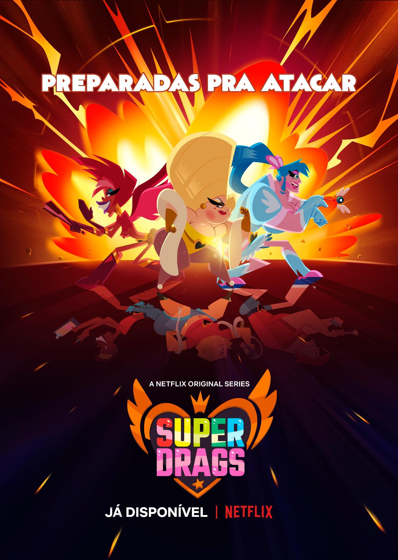 Scarlet, Lemon e Safira encaram "As Panteras" neste pôster de "Super Drags" - Divulgação/Netflix