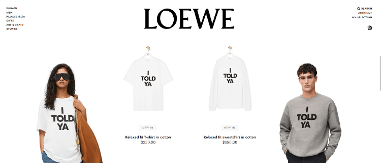 Camiseta e moletom com os dizeres 'I told ya' vendidos na Loewe