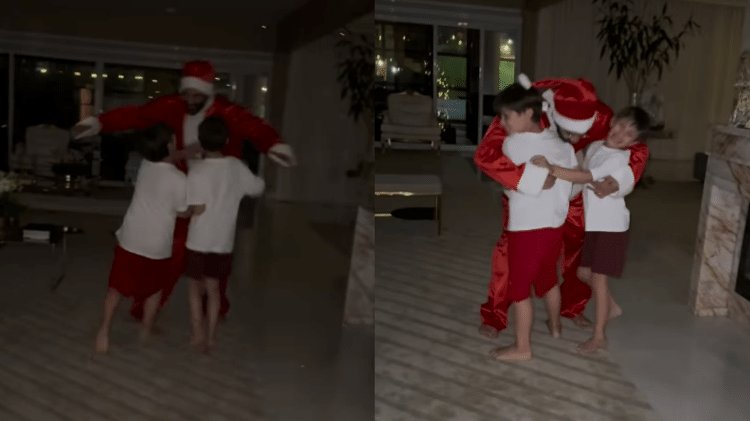 Gusttavo Lima surpreende os filhos ao se vestir de Papai Noel