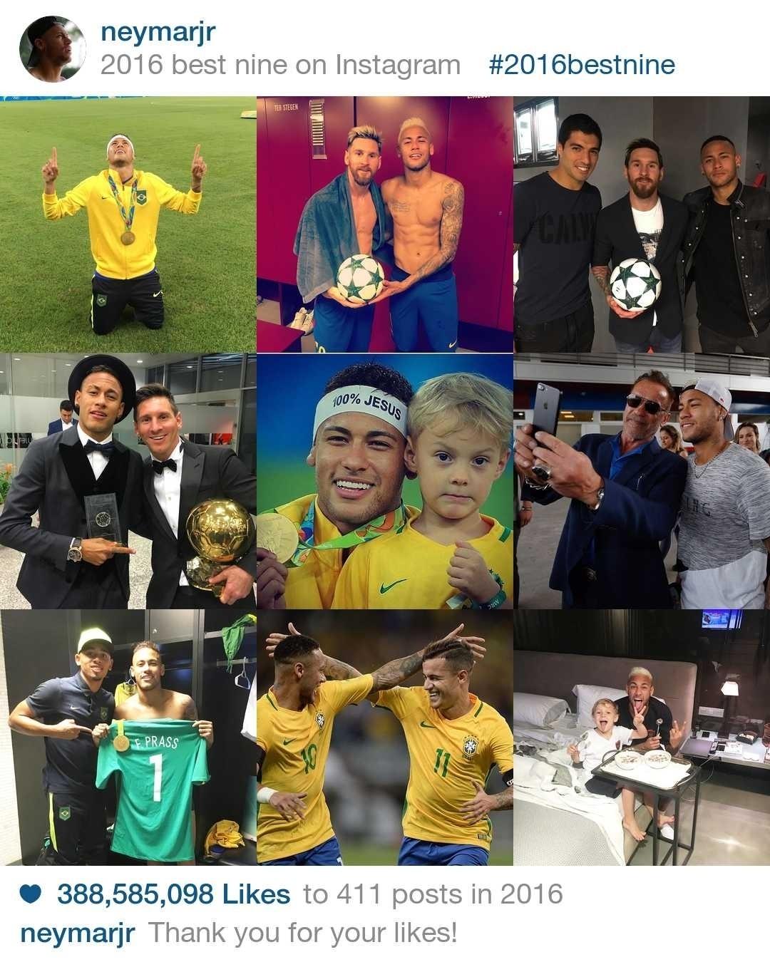 As fotos mais curtidas de Neymar em 2016 - Reprodução/Instagram/2016bestnine