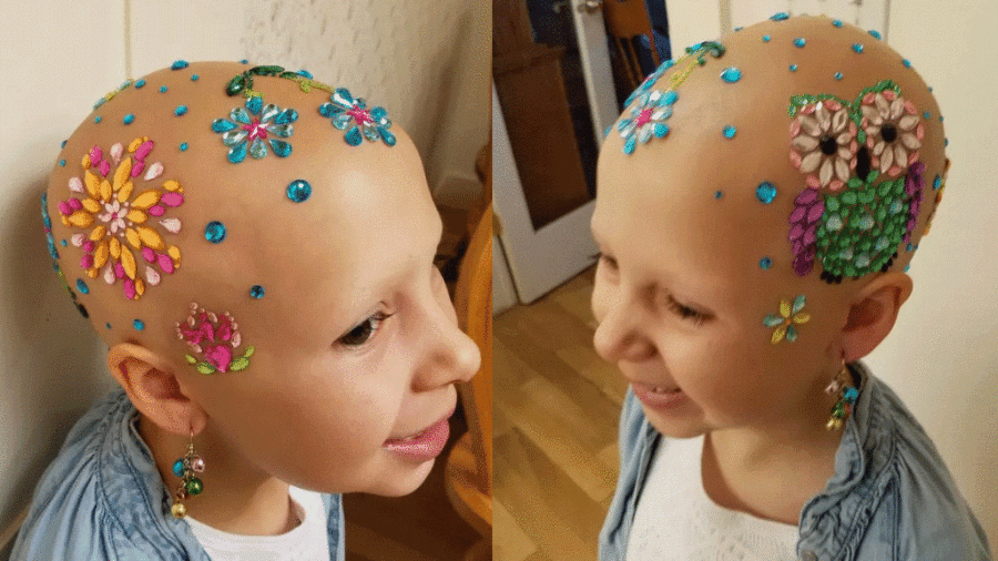 Mesmo sem um fio de cabelo, Ginessa Vinanti Wride, 7, arrasou no "Dia do Penteado Maluco" - Reprodução/Instagram