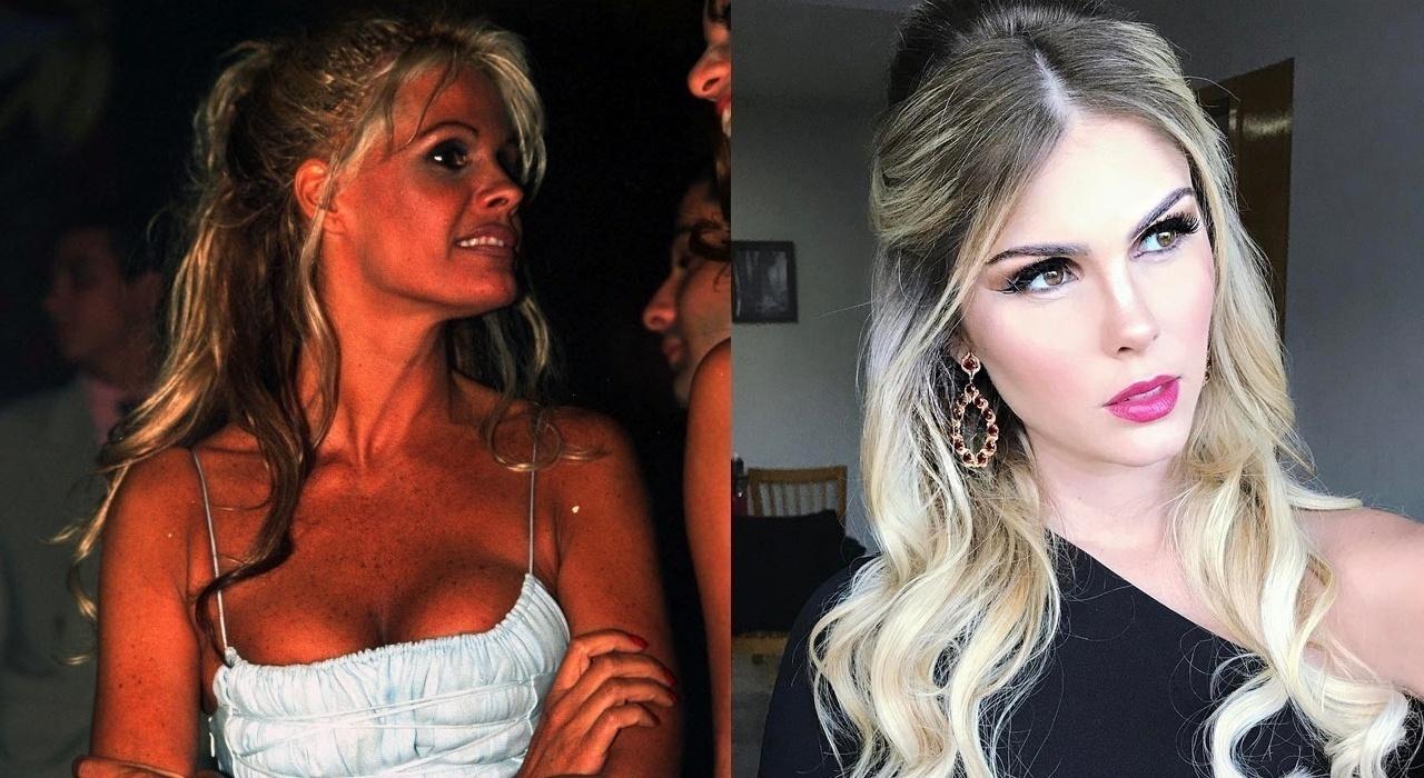 A diferença de 15 anos separam Monique Evans de Bárbara nas fotos acima. Na época do clique, Monique tinha 39 anos e a semelhança de Barbara aos 26 (atualmente) impressiona - Janete Longo/Folhapress - Reprodução/Instagram barbaraevans22