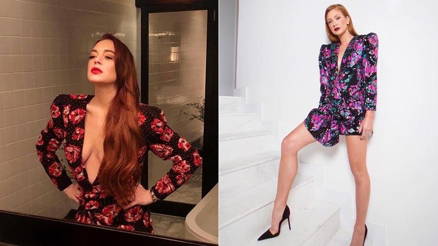 Lindsay Lohan e Marina Ruy Barbosa usam vestidos semelhantes - Reprodução/Instagram