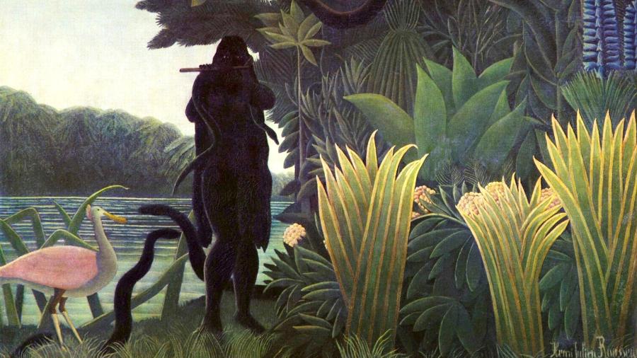 Pintura famosa do encantador de serpentes de Henri Rousseau (1907)  - Original do Wikimedia Commons