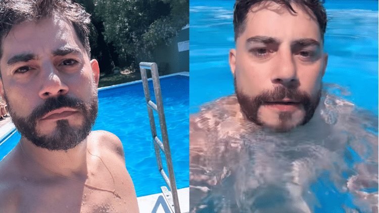 Evaristo Costa aparece sem camisa na piscina