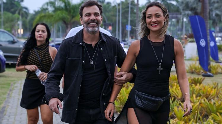 Marcelo Farias e esposa Thatiana Travessos na terceira noite de Rock in Rio 2024