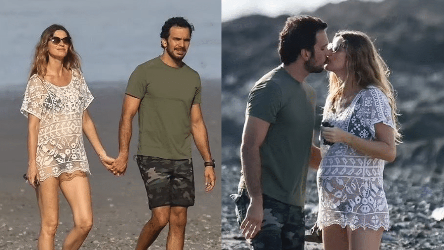 Gisele Bündchen e Joaquim Valente trocam carinhos na praia