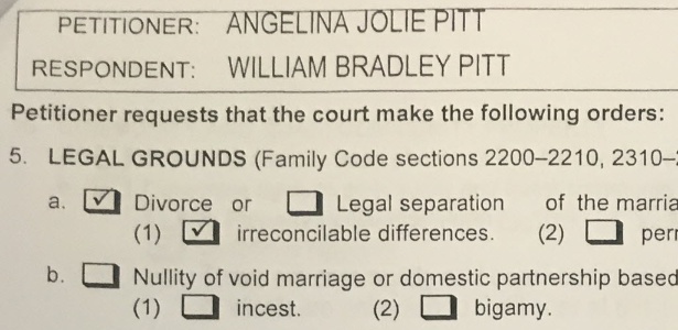 20.set.2016 - Cópia dos documentos do pedido de divórcio de Angelina Jolie e Brad Pitt - Reuters - Reuters