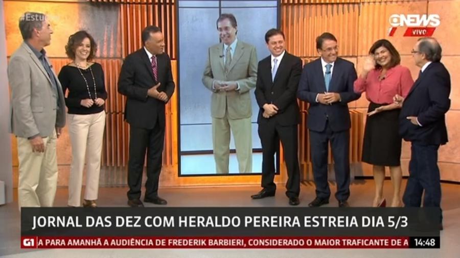 Heraldo Pereira (3º à esquerda) apresenta diariamente o "Jornal das 10", da GloboNews - Reprodução/Globo News