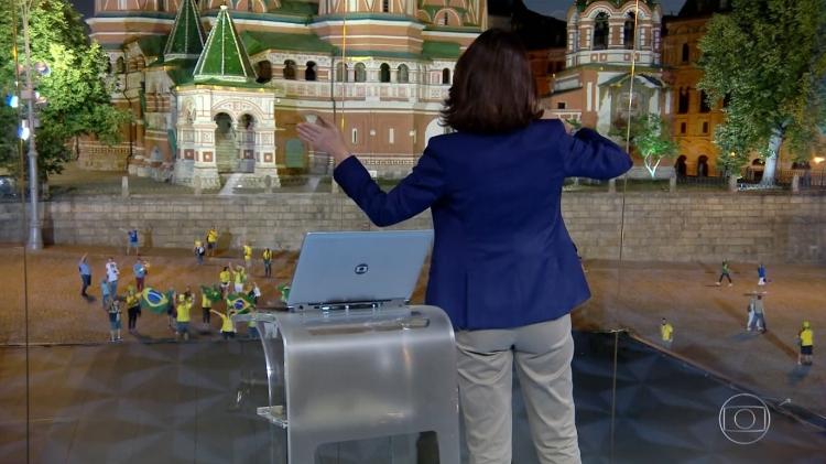 Renata Vasconcellos interage com torcedores brasileiros no intervalo do "Jornal Nacional" - Reprodução/TV Globo - Reprodução/TV Globo