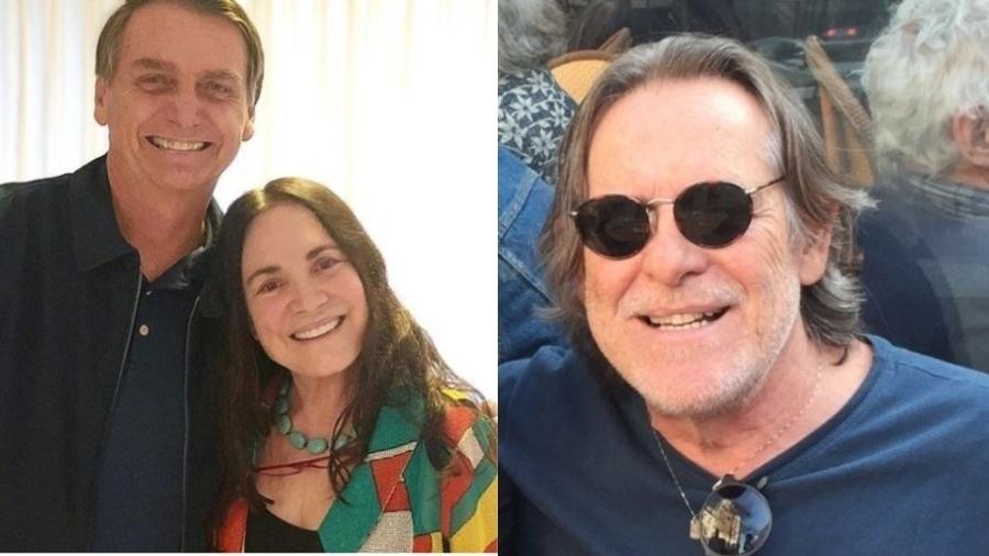 Regina Duarte com Bolsonaro e o ator José de Abreu - Montagem UOL