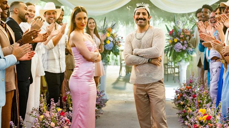 Jéssica Mueller e Kaysar Dadour na gravação da bodas de prata do BBB