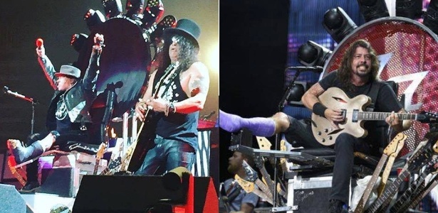 No primeiro show do Guns N` Roses, Axl se apresenta no trono de Dave Grohl, do Foo Fighters - Reprodução/Facebook/AP