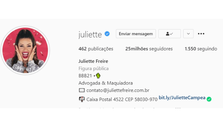 BBB 21: Juliette alcança 25 milhões de seguidores no Instagram - Reprodução/Instagram - Reprodução/Instagram