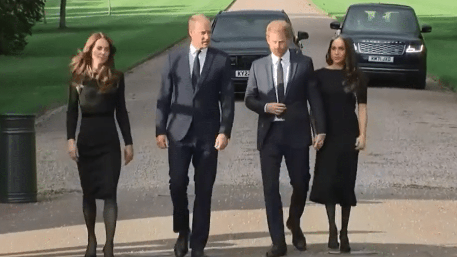 Kate, William, Harry e Meghan se reúnem pela primeira vez desde a morte da rainha Elizabeth 2ª - Reprodução/Twitter
