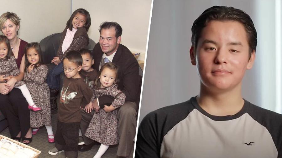 Collin Gosselin (à direita) ganhou fama com a família no reality show Jon e Kate Mais 8 (à esquerda)