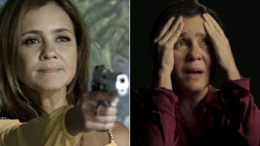 Adriana Esteves como Laureta, em "Segundo Sol", e Stela, em "Assédio" - Reprodução/TV Globo