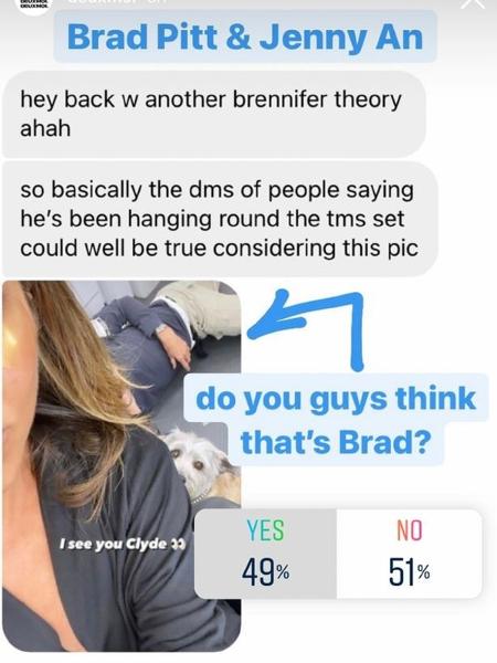 Perfil no Instagram diz que Brad Pitt pode ter aparecido em foto de Jennifer Aniston - Reprodução/Instagram