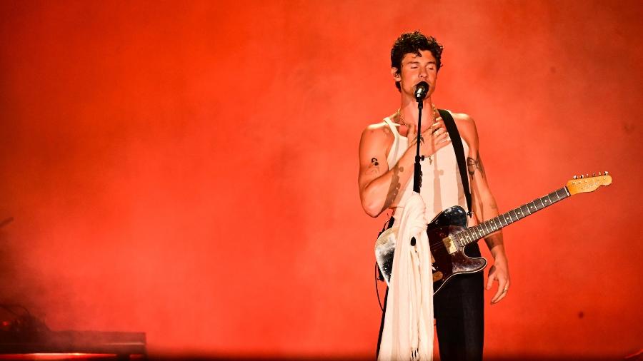 22.set.2024 - Shawn Mendes se apresenta no palco Mundo na última noite de Rock in Rio